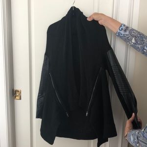 Knit sweater with faux leather sleeves & zippers